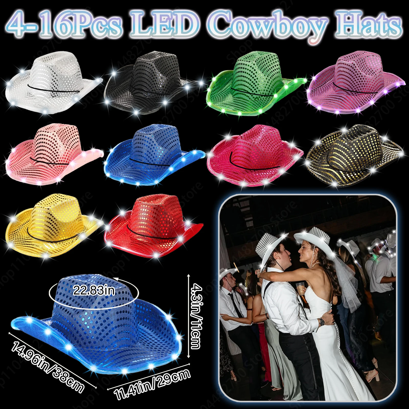 Party Hat Cone - Cappelli da Cowboy LED 4/6/8/10/12/16 Pezzi,